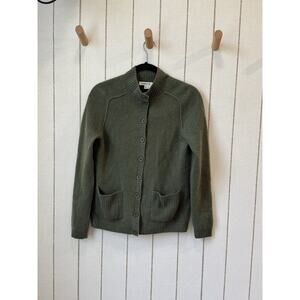Orvis 100% Cashmere Mock Neck Cardigan Sweater Olive Green Medium Women’s